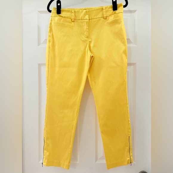 New York & Co 7th Avenue Suiting Collection Flat Front Zip Ankle Pants Yellow 4 - Picture 2 of 8